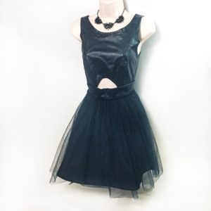 BCBGeneration Black Cut-Out Faux Leather & Tulle Dress 
Sz 8